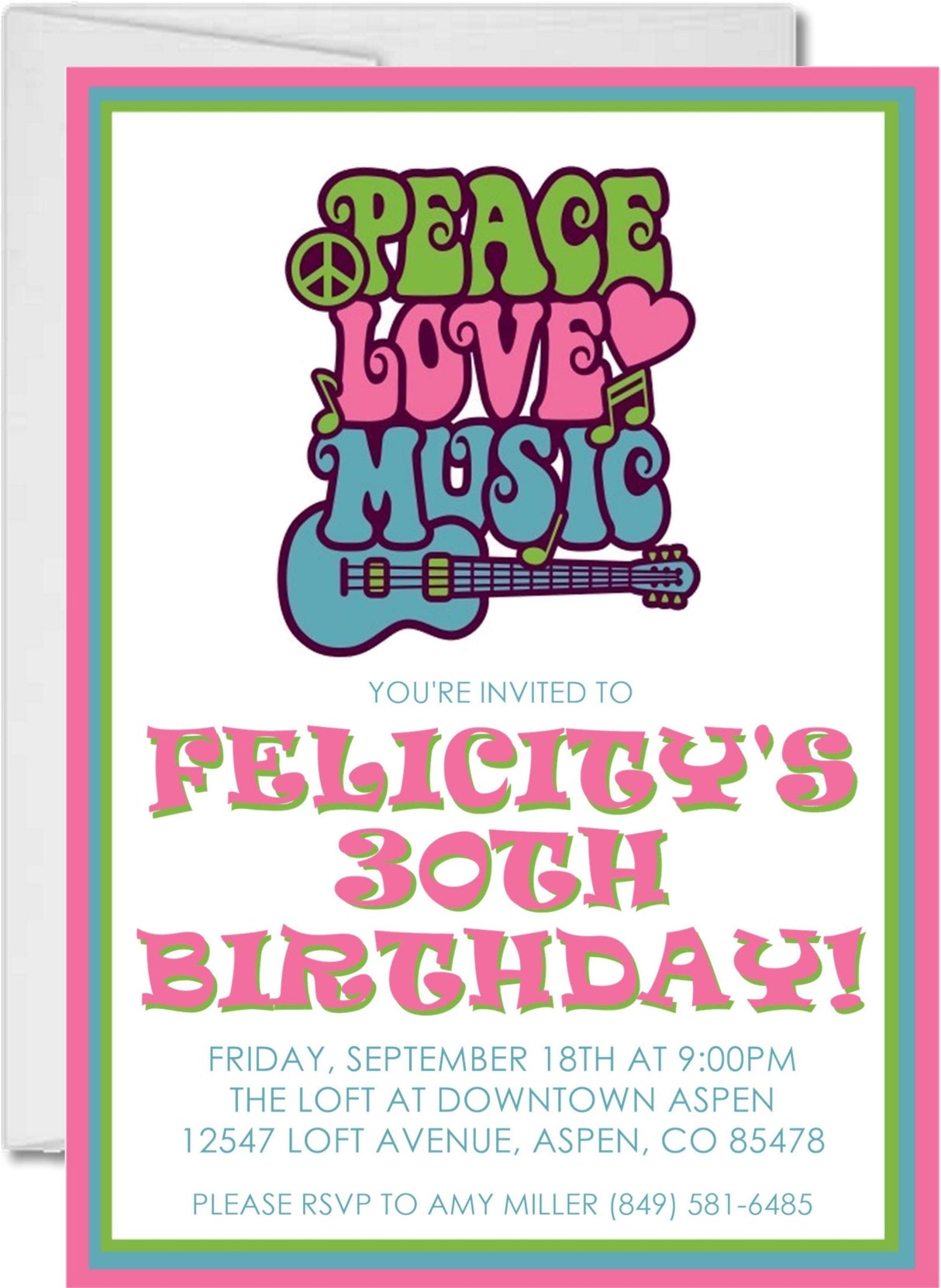 1970's Hippie Birthday Party Invitations