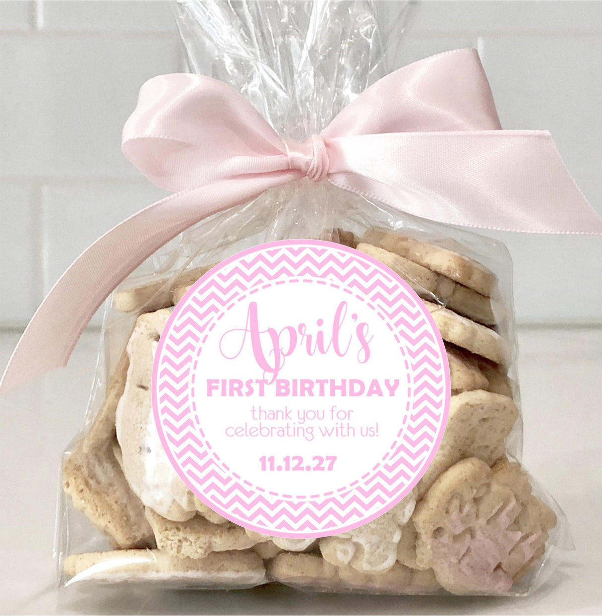 Pink Chevron Birthday Stickers