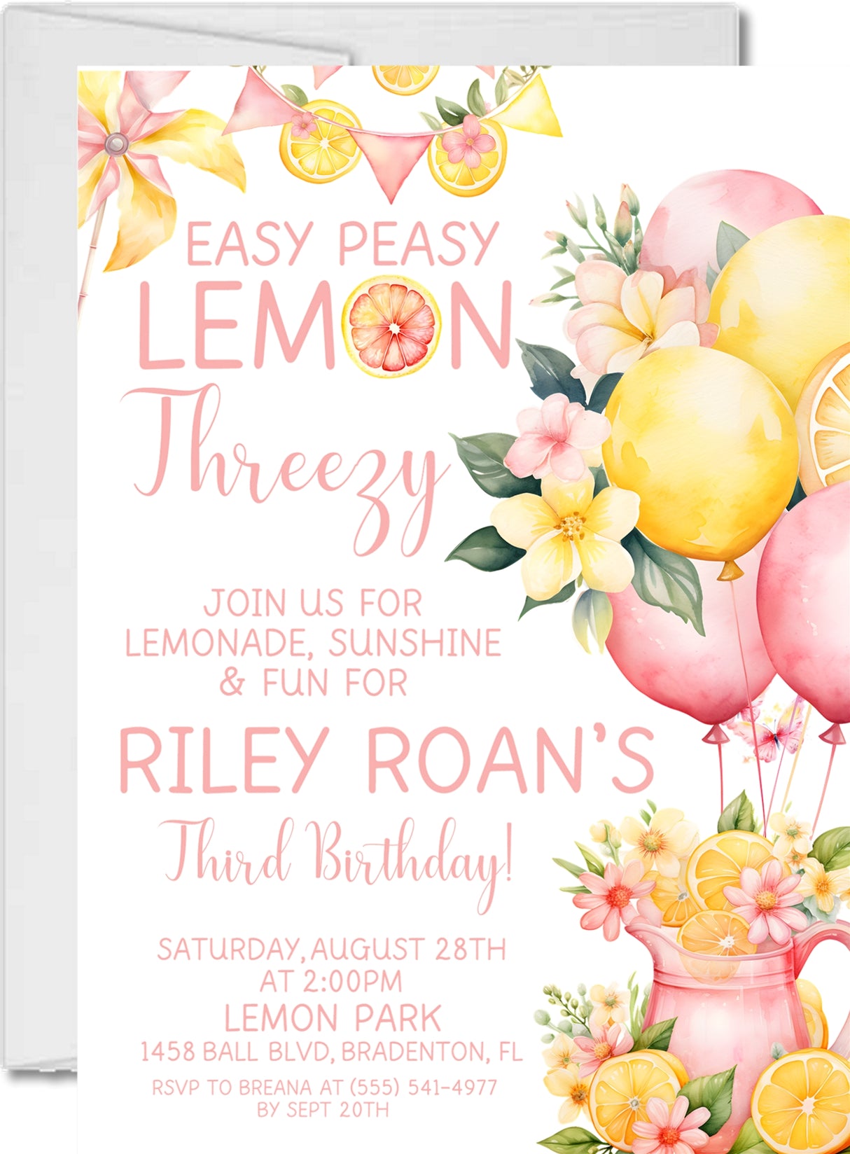 3rd birthday lemonade invitation cards girls summer birthday style