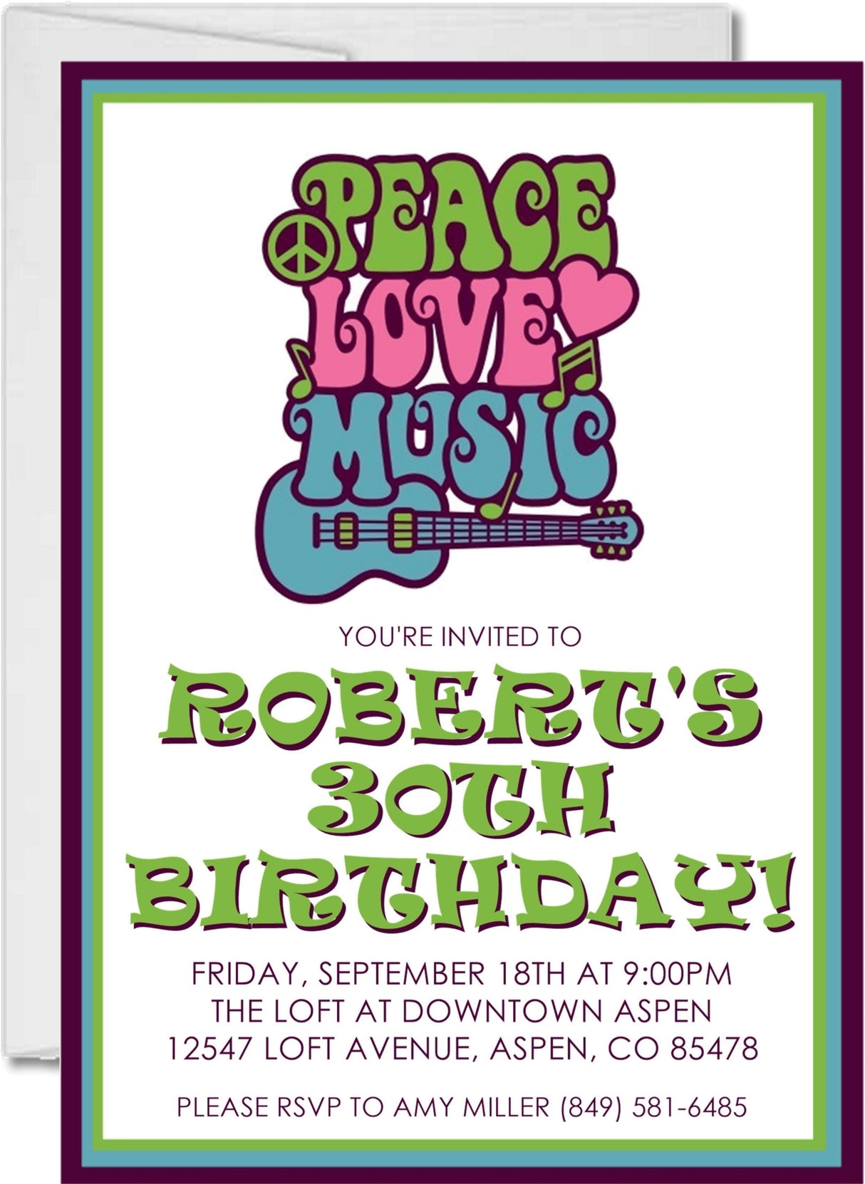70s birthday party invitations retro peace music design