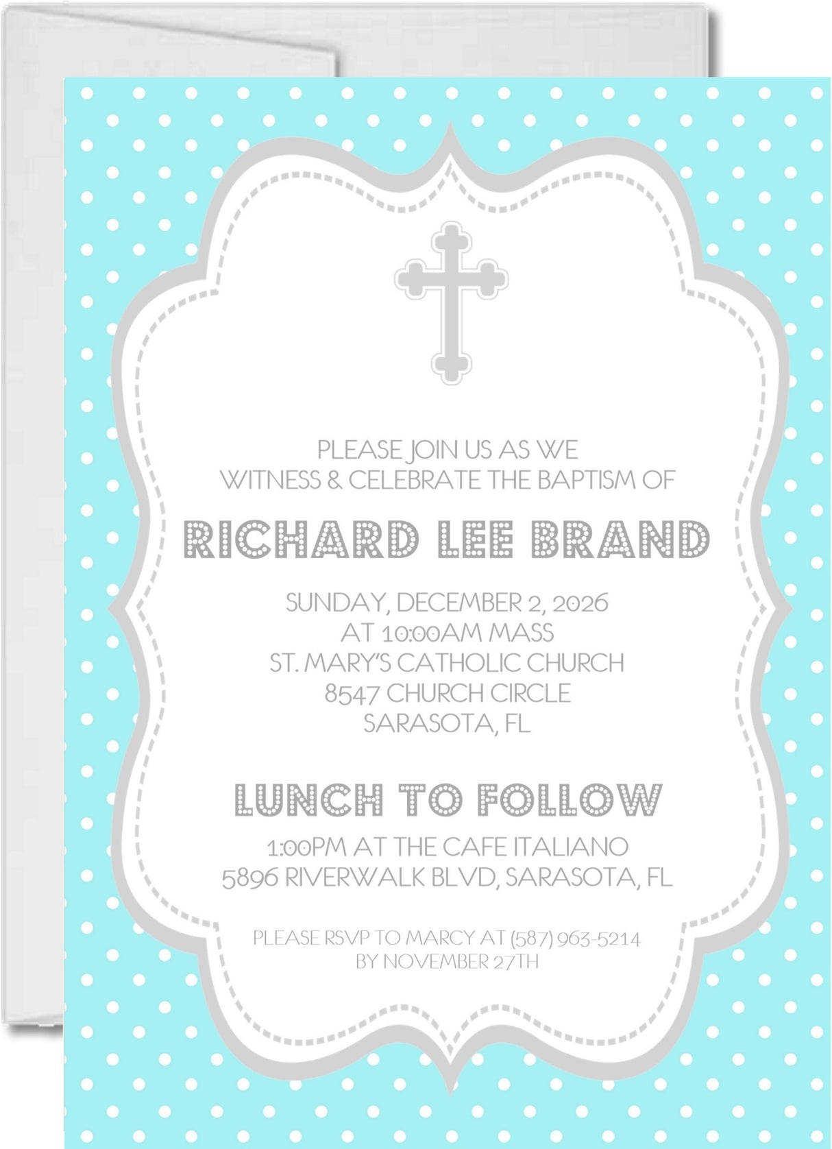 Aqua And Grey Baptism Invitations