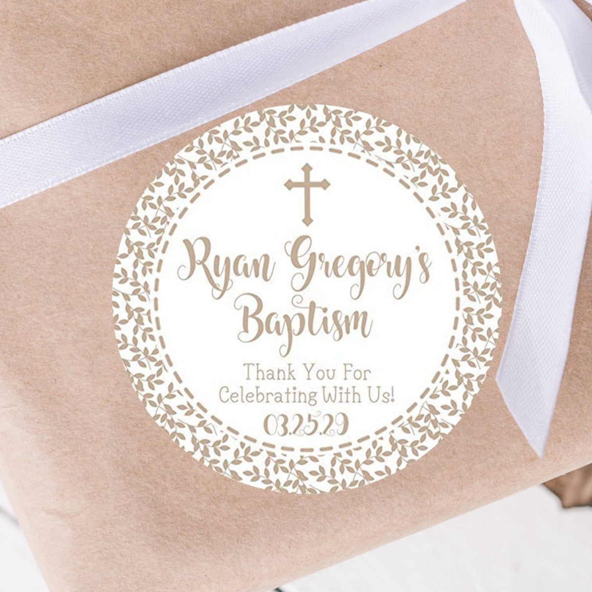 Ivory Wreath Baptism Stickers