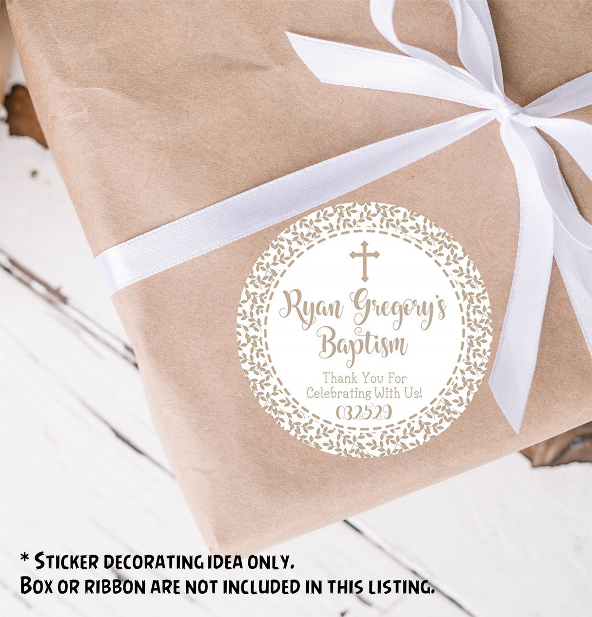 Ivory Wreath Baptism Stickers