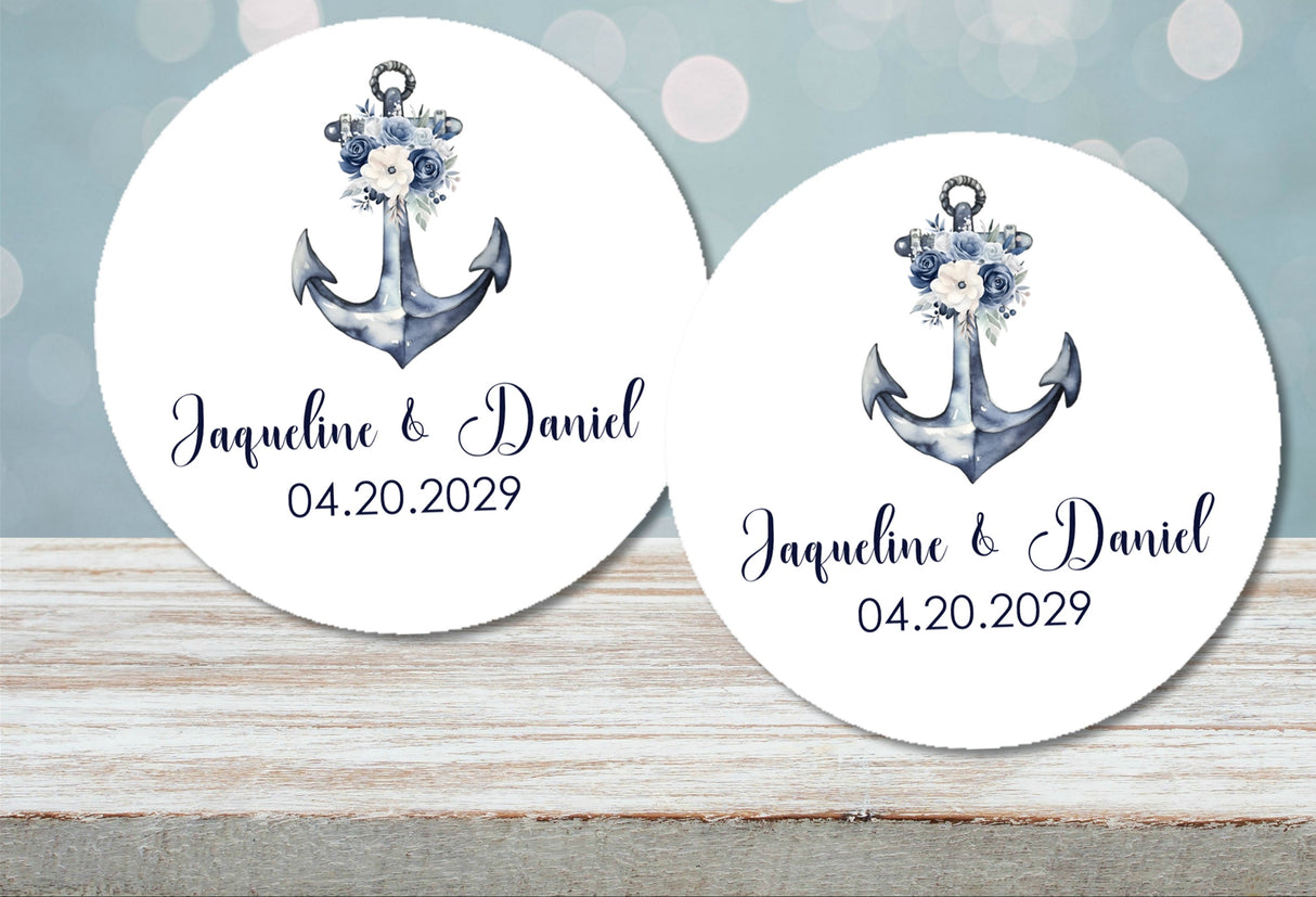 Beach wedding sticker featuring watercolor anchor artwork