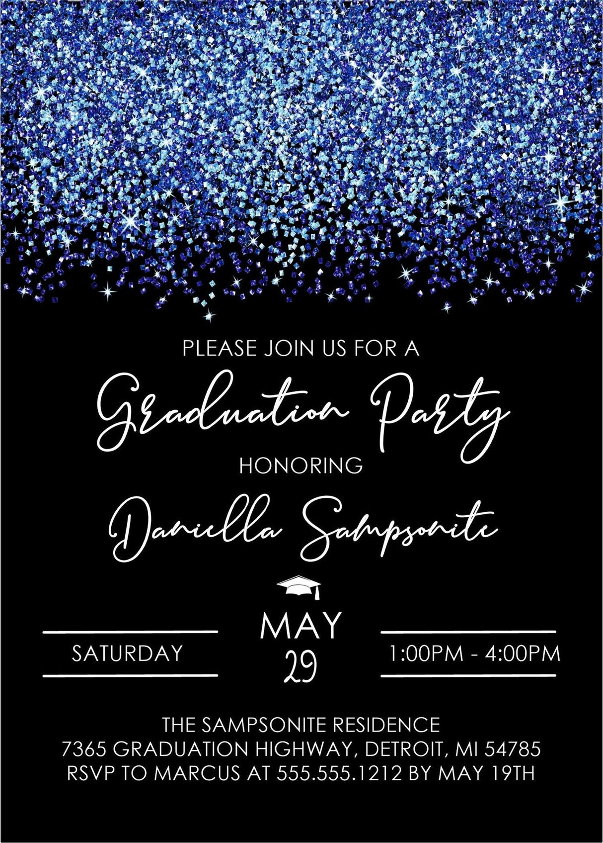 Blue And Black Graduation Party Invitations