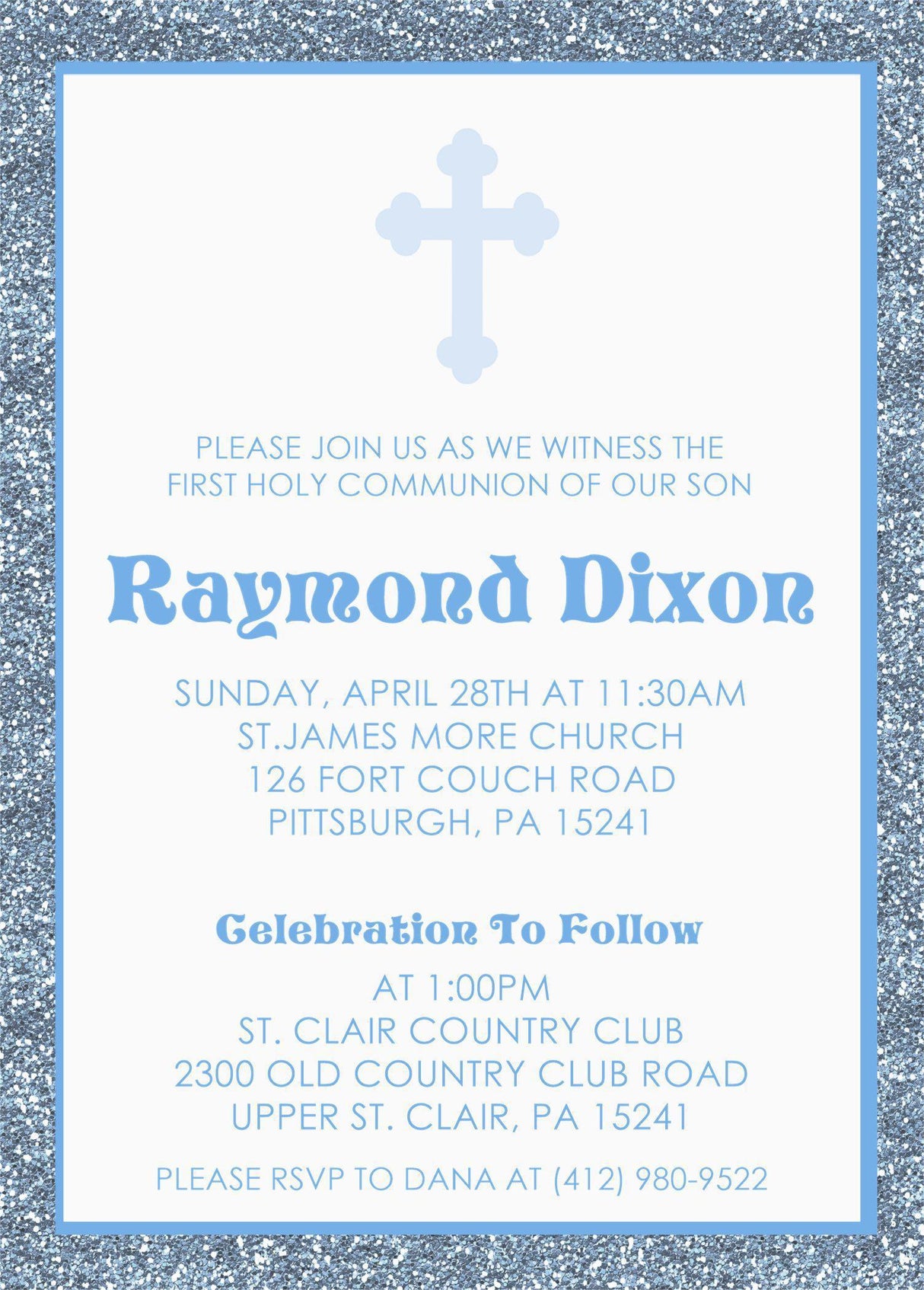 Blue And White First Communion Invitations