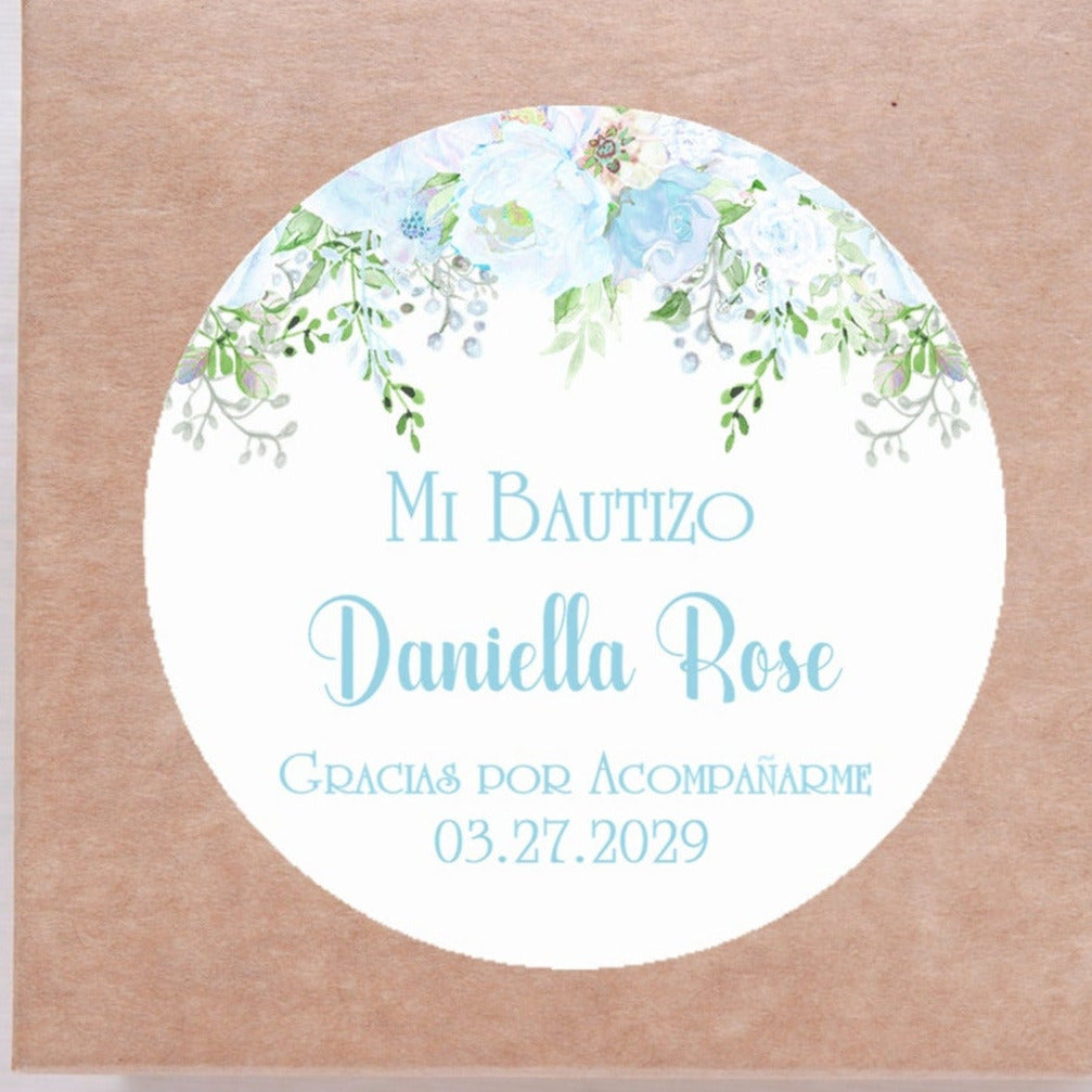 Blue floral Spanish baptism sticker