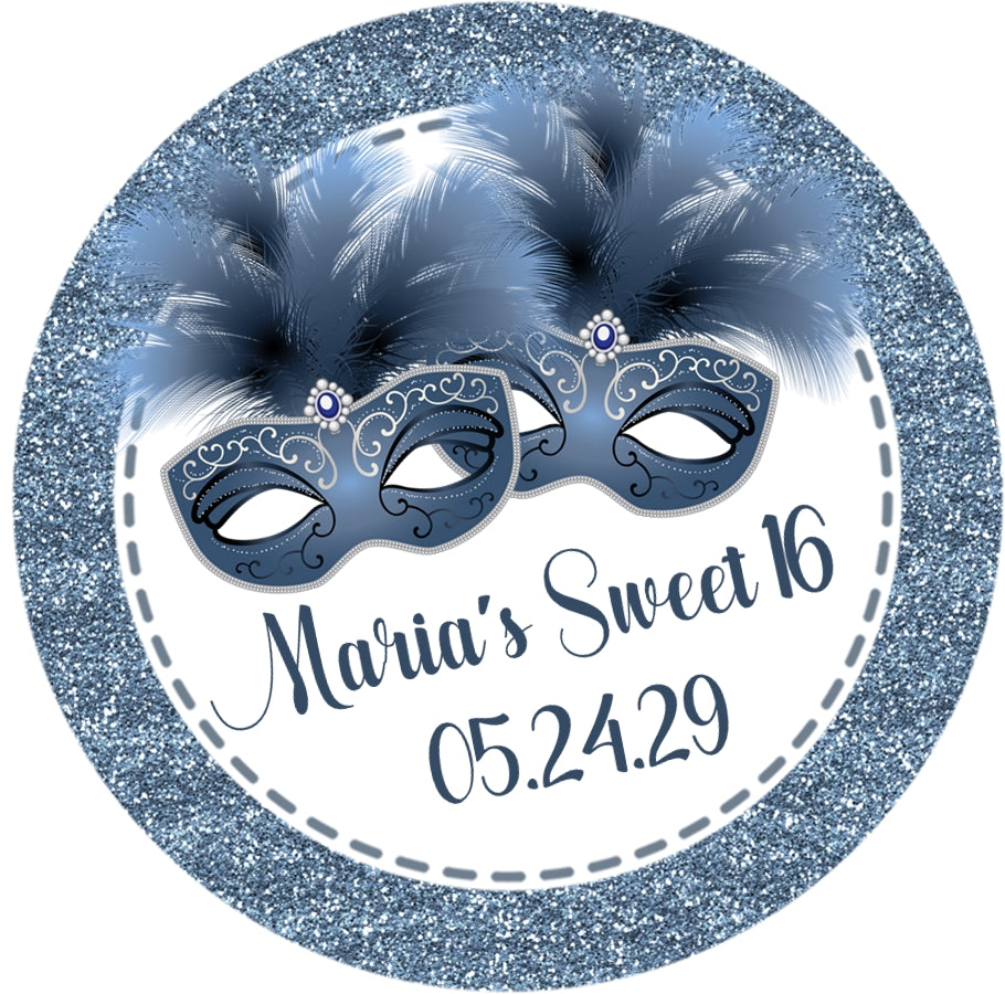 Blue masquerade sweet 16 sticker feather mask design