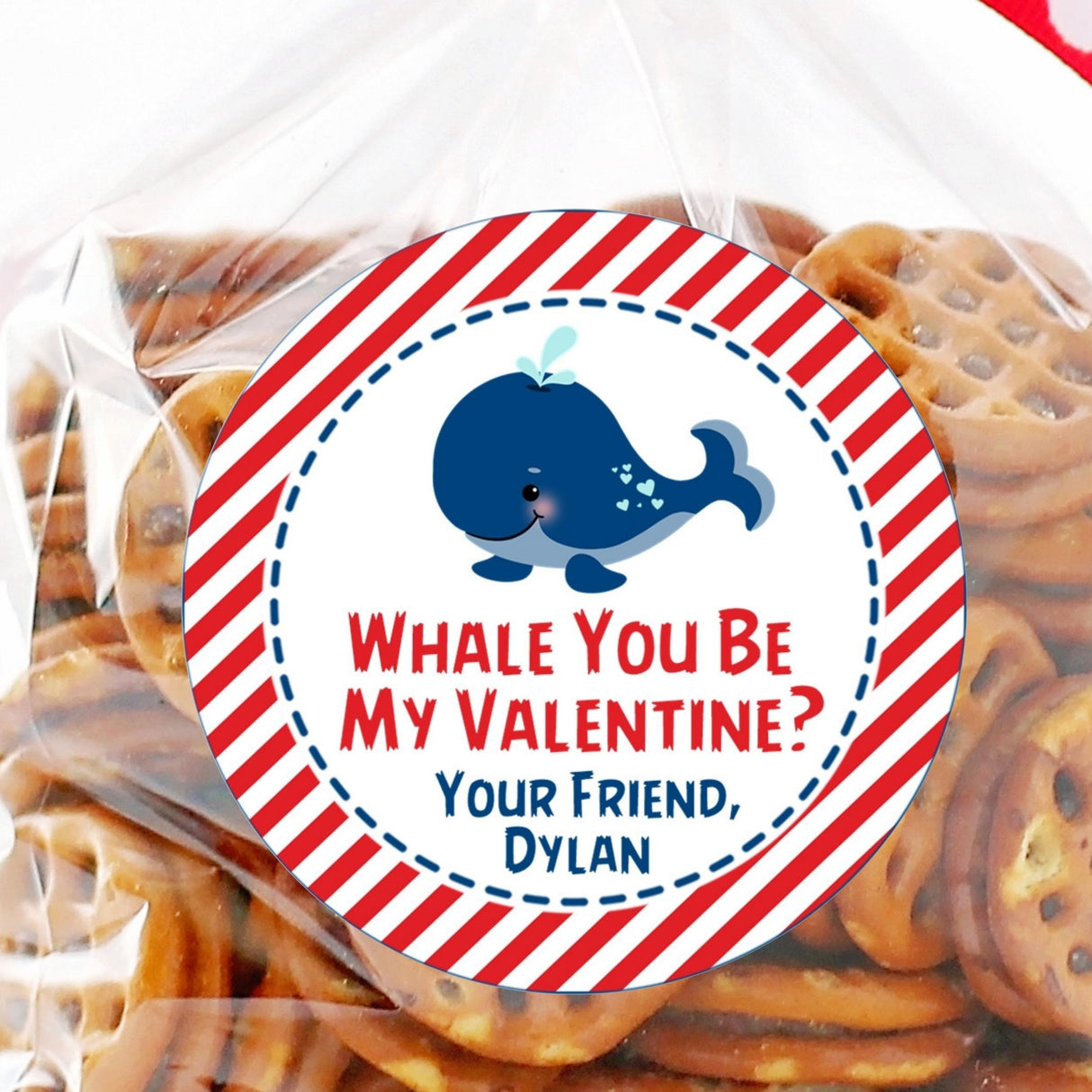 Blue whale you be my valentine personalized classroom label