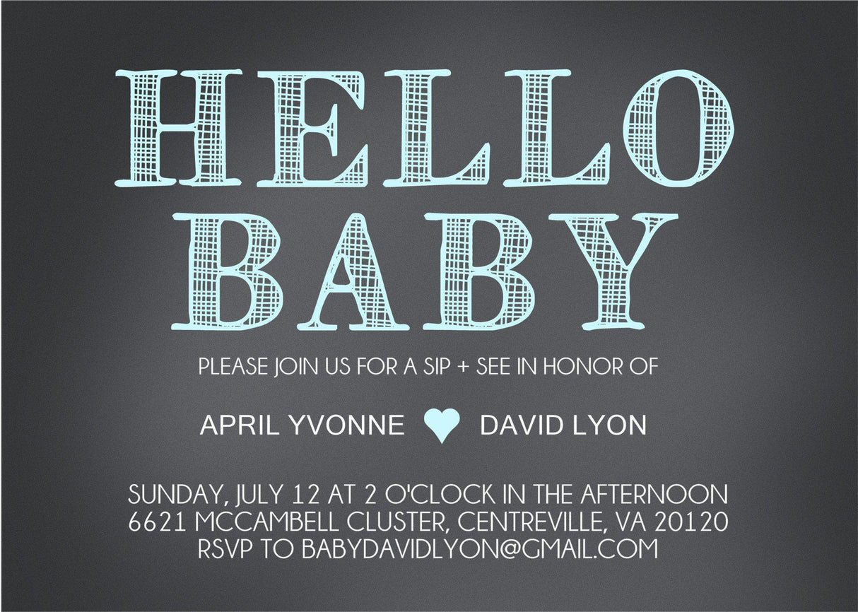 Boys Blue Chalkboard Sip And See Invitations