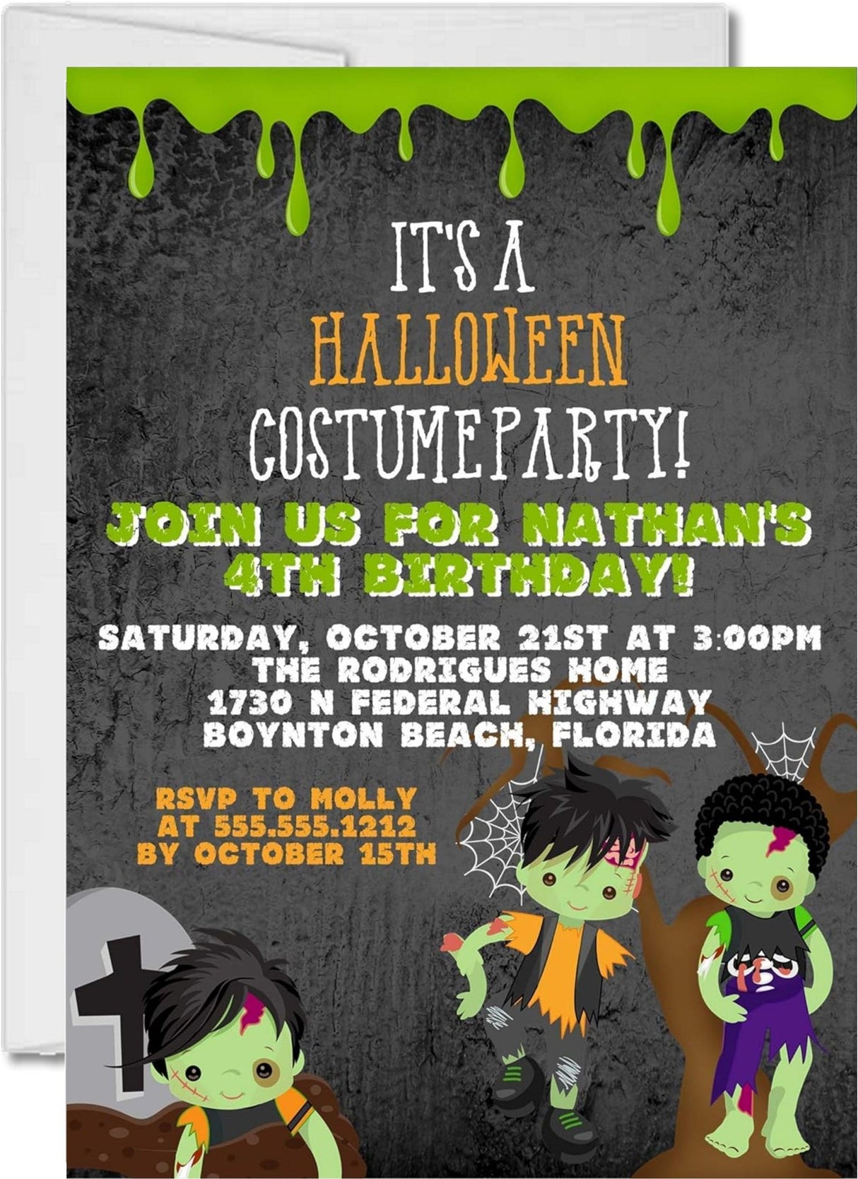 Boys Zombie Halloween Birthday Party Invitations