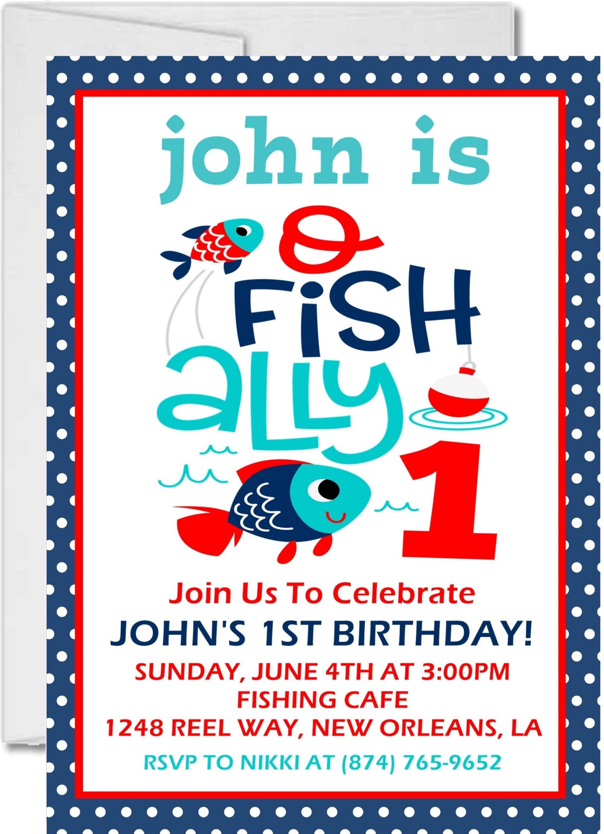 Boys fishing first birthday invitations