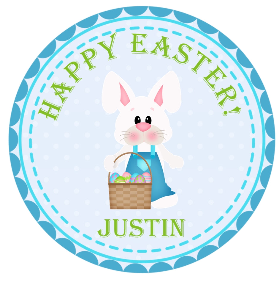 Boys happy easter bunny basket sticker personalized
