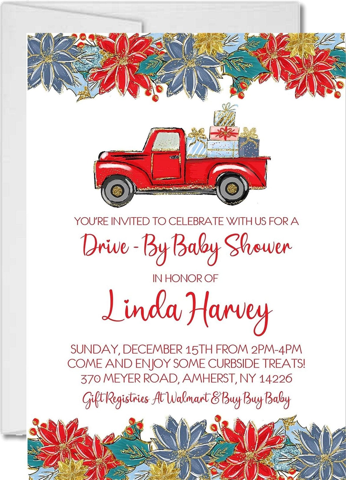 Boys winter drive by baby shower invitation