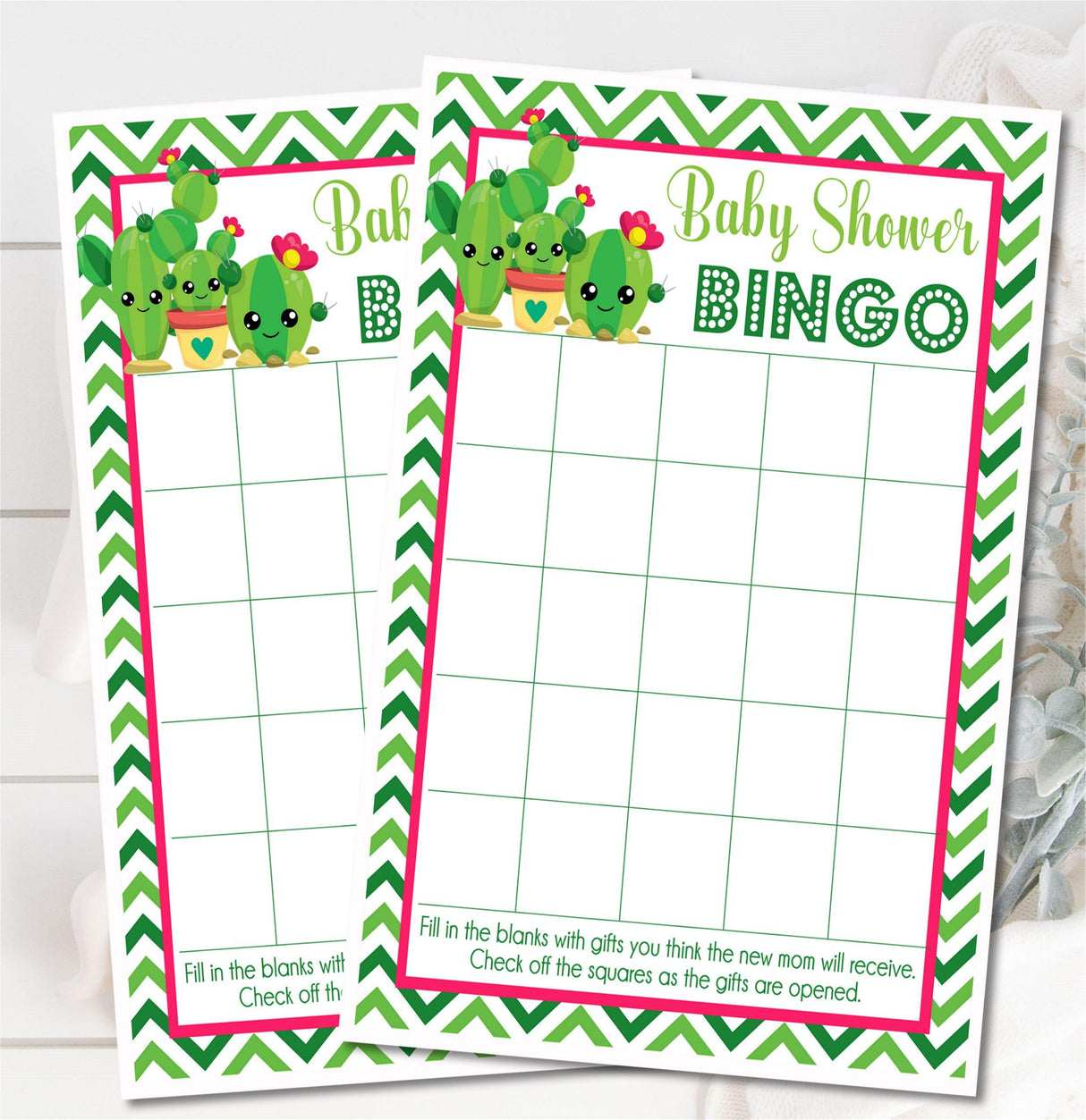 Cactus Succulent Baby Shower Bingo Cards