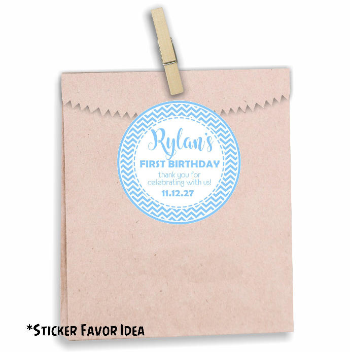 Custom blue 1st birthday sticker design