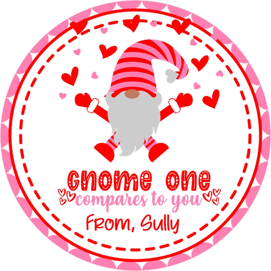 Cute gnome Valentine label with pink accents