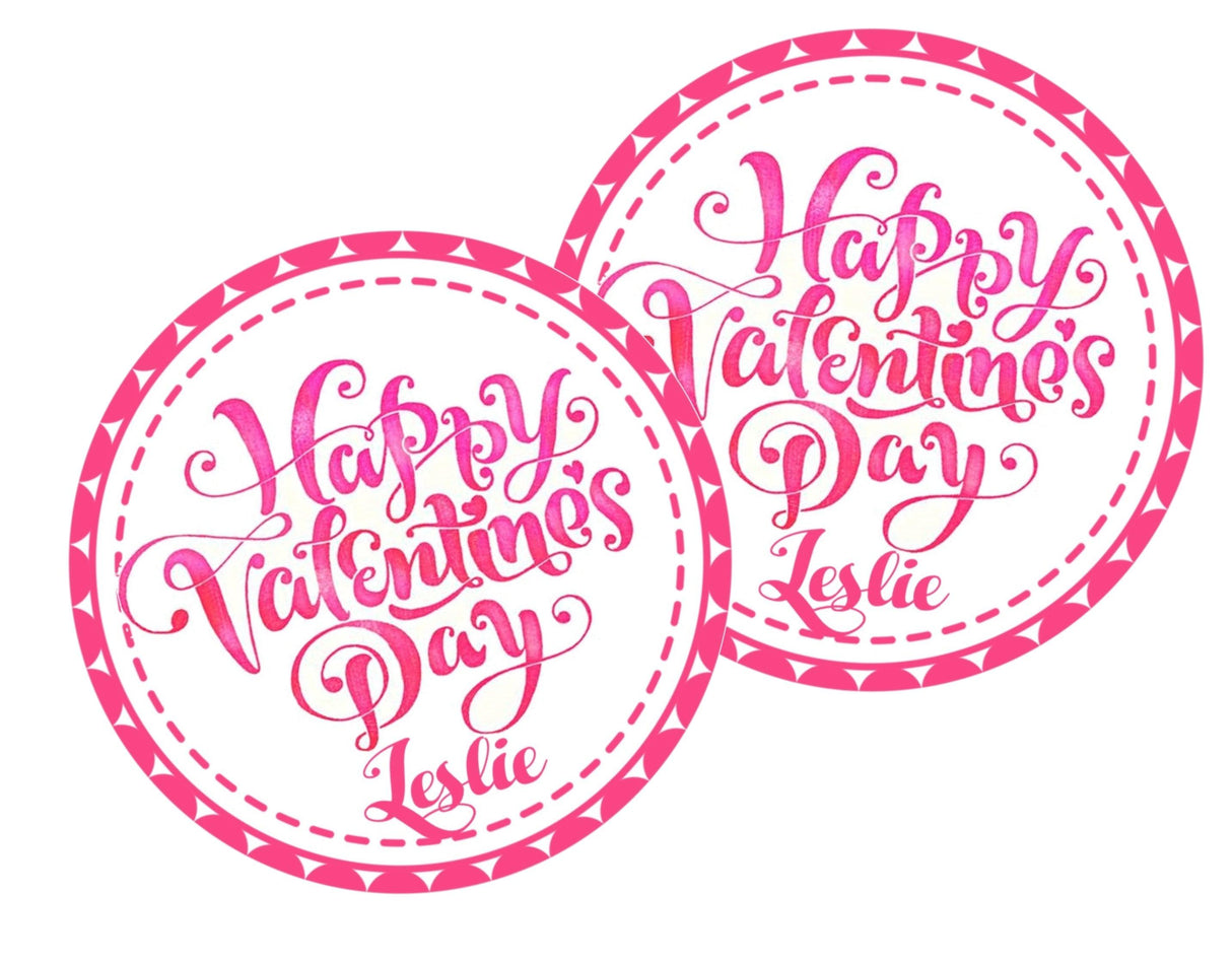 Cute pink Valentine favor label for classroom treats