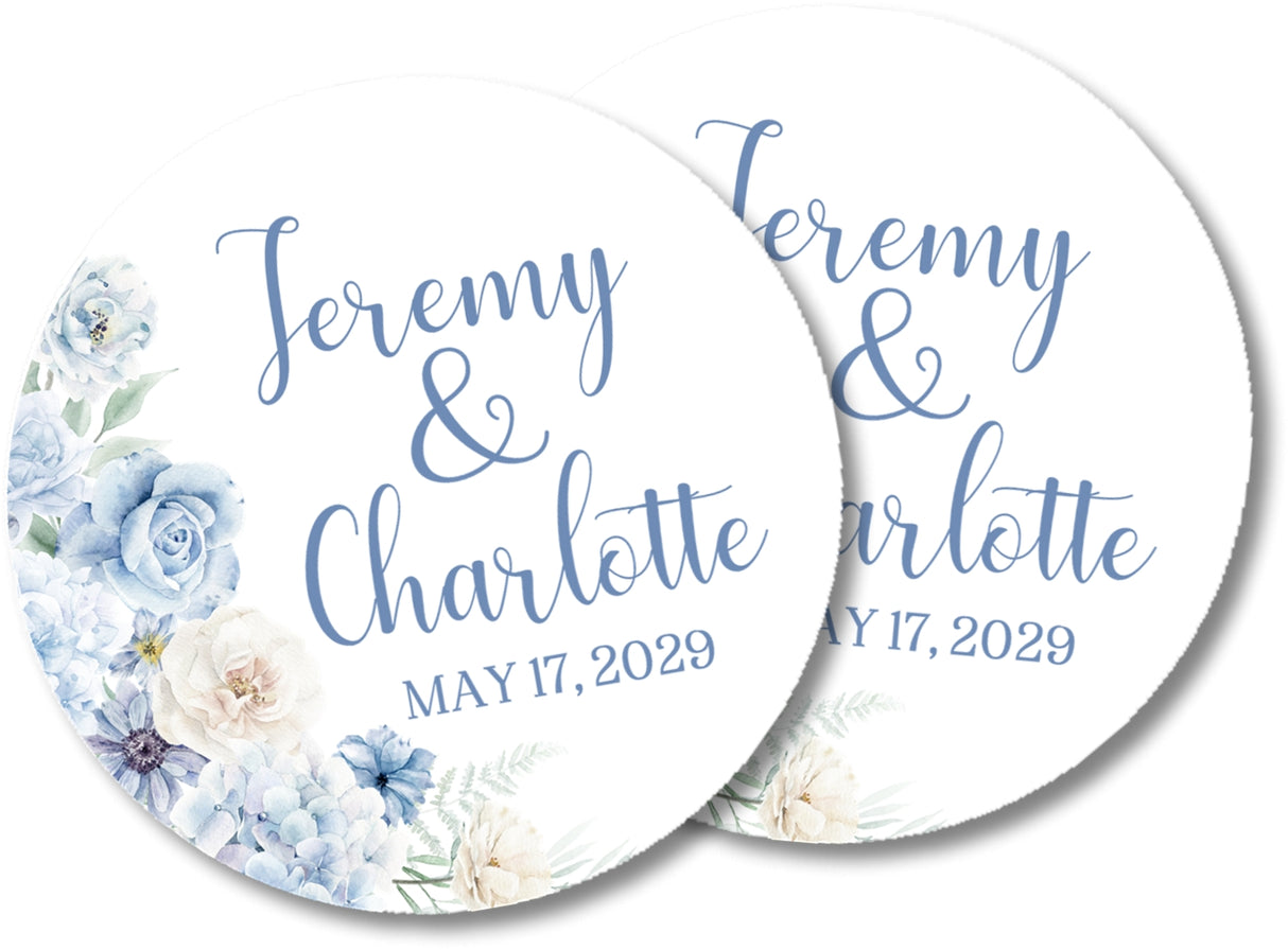 Elegant blue botanical wedding favor label