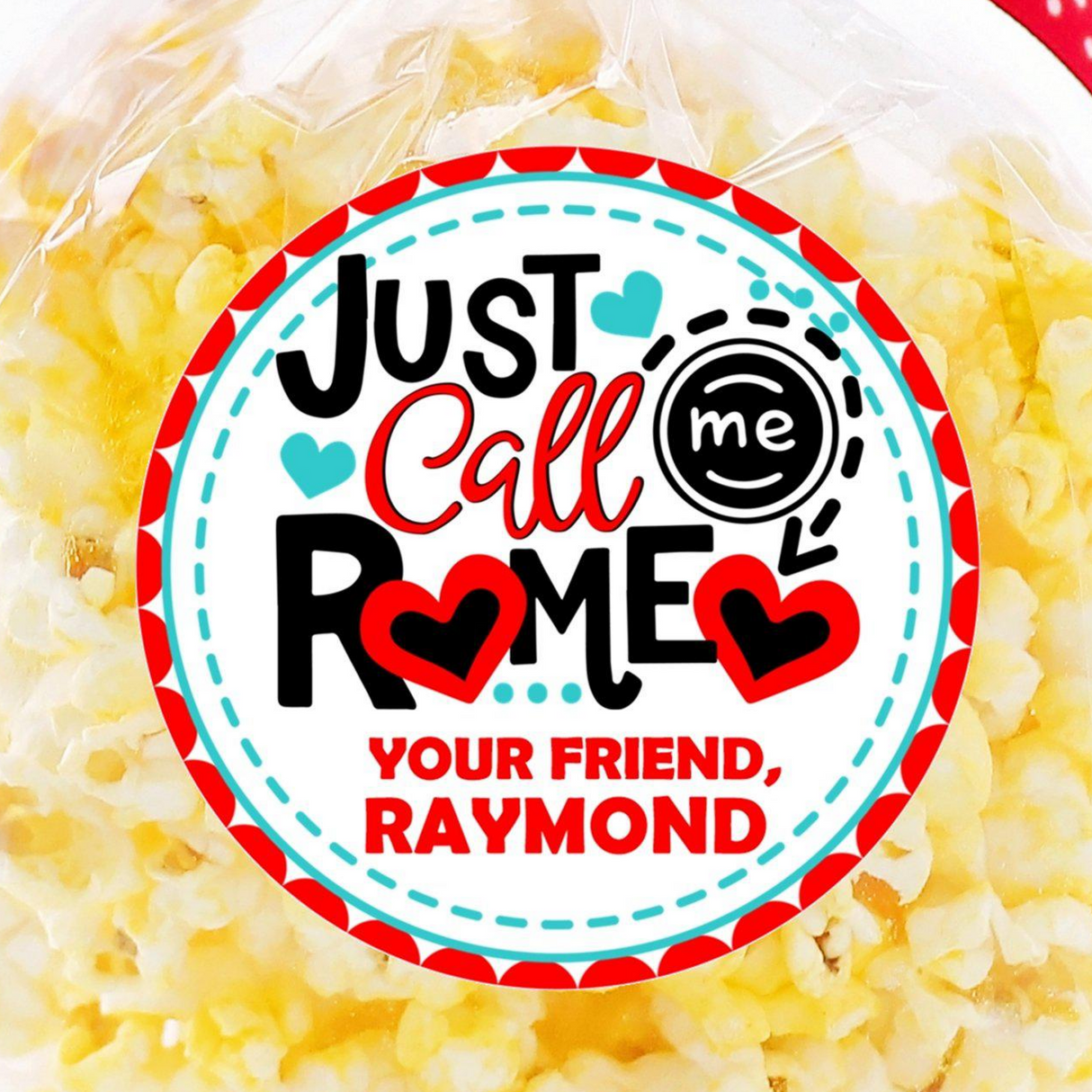 Funny Just Call Me Romeo Valentine sticker in red and teal