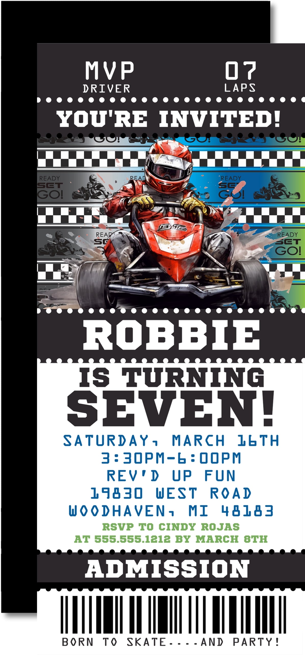 Go Kart Birthday Ticket Invitations