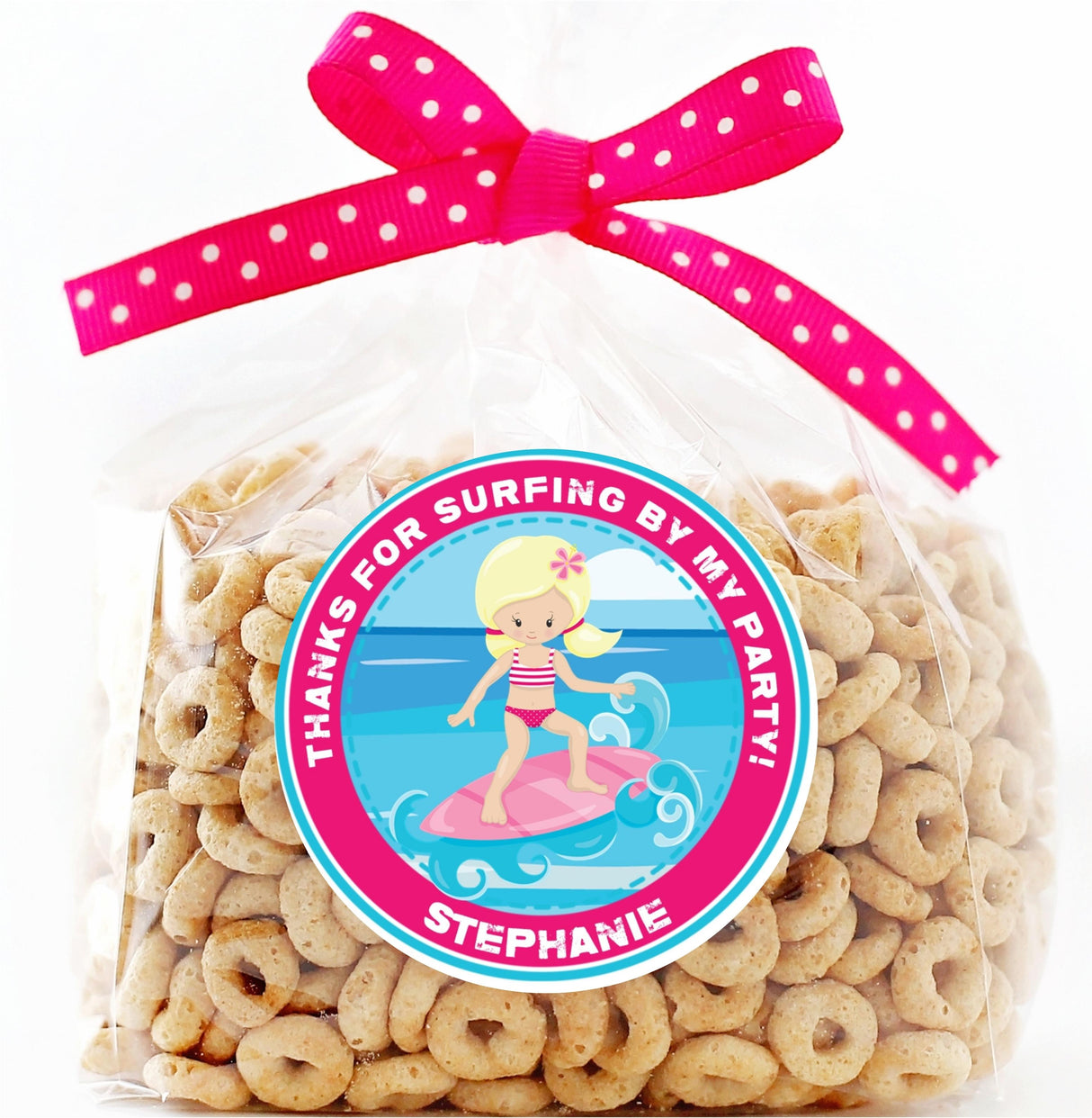 Girl surfer ocean wave birthday sticker