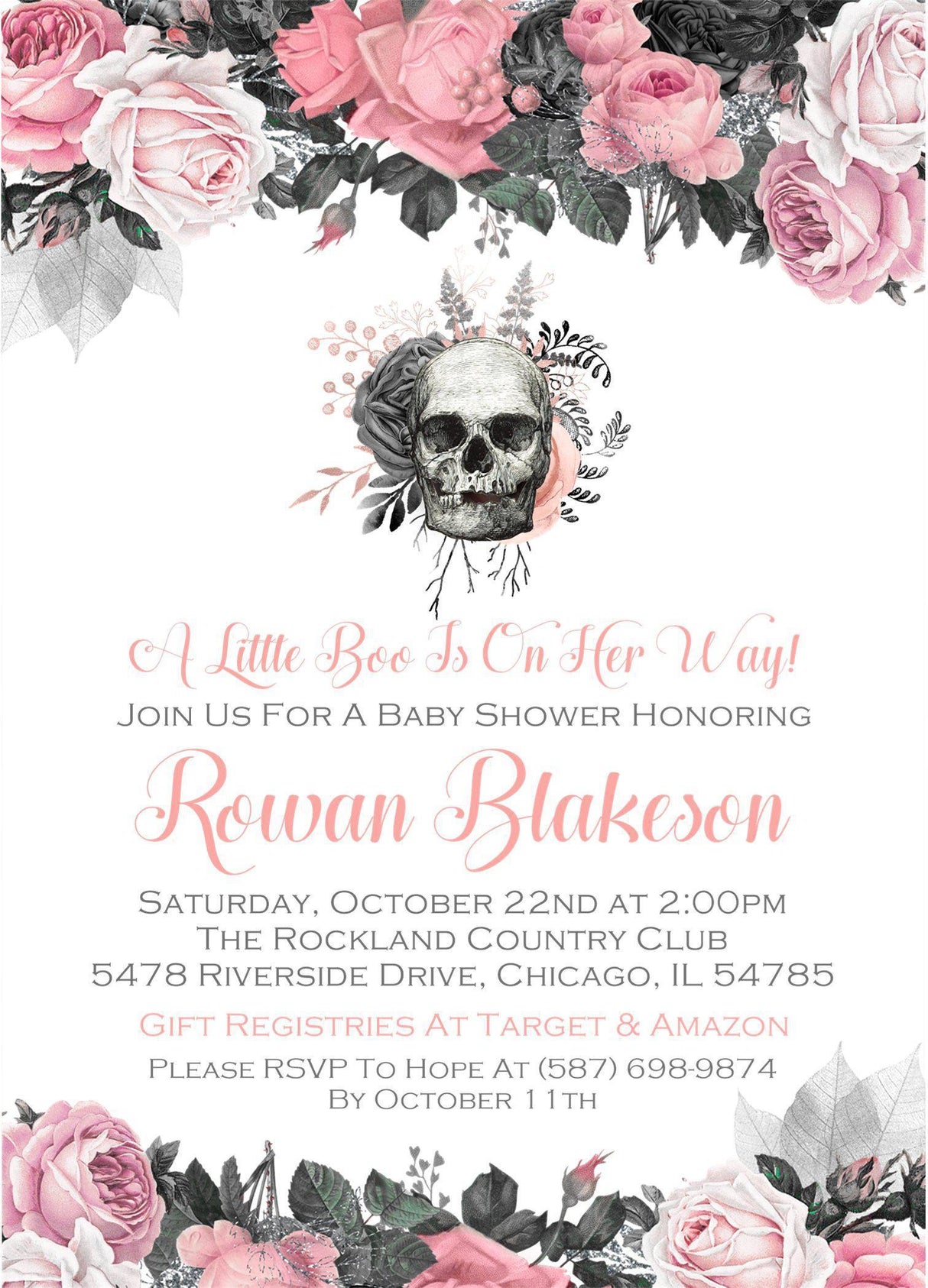 Girls Gothic Halloween Baby Shower Invitations
