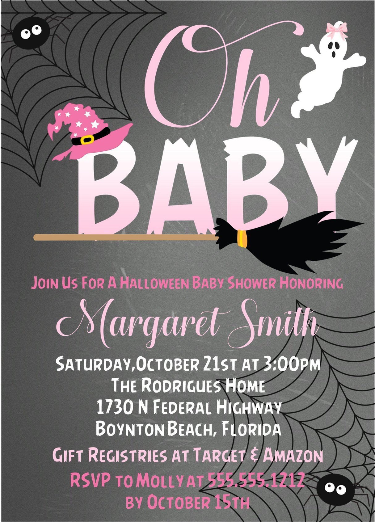 Girls Halloween Baby Shower Invitations
