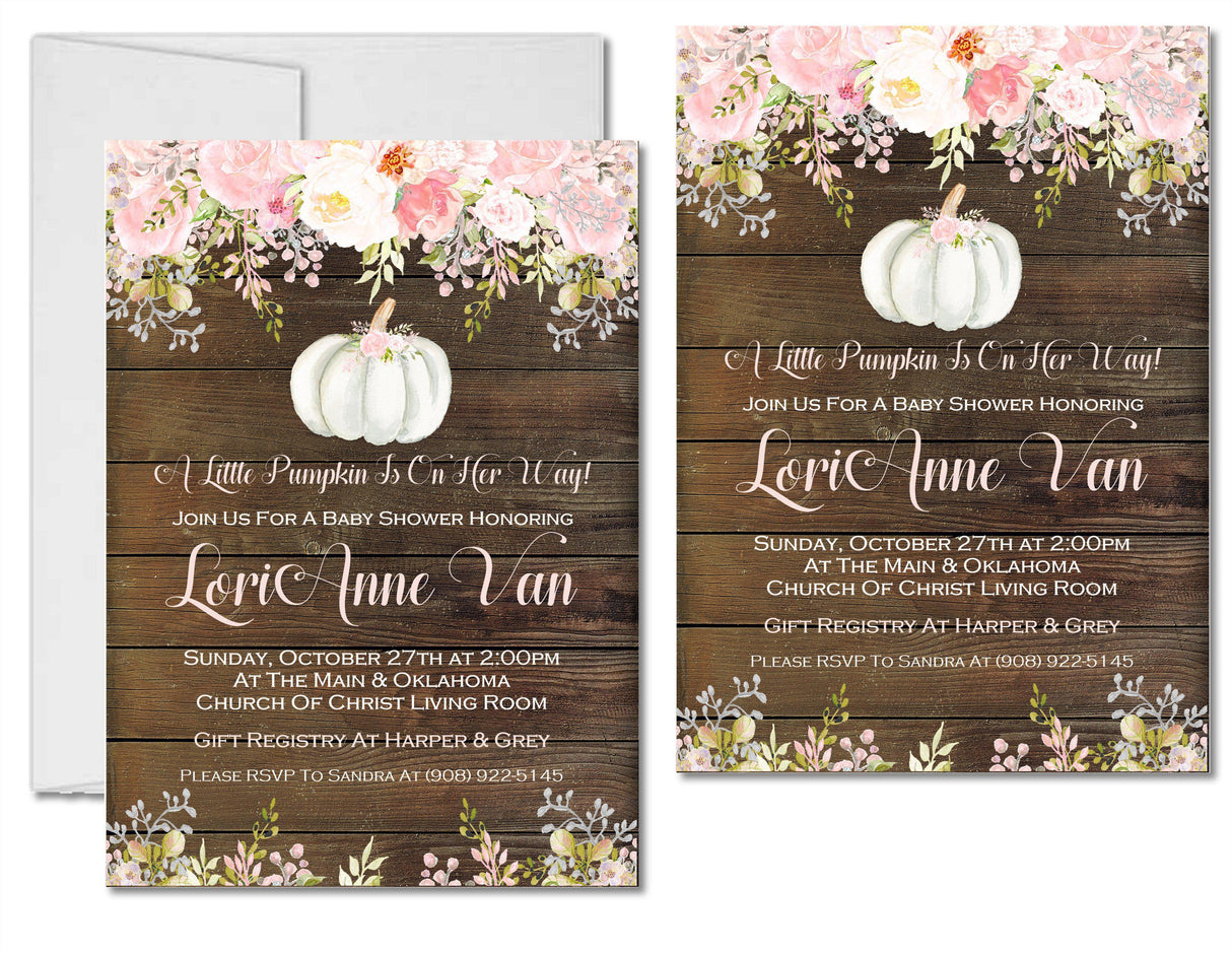 Girls Pink Pumpkin Fall Baby Shower Invitations