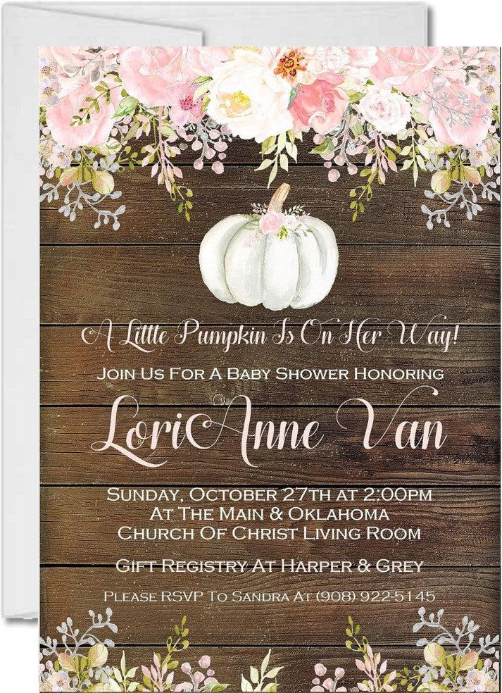 Girls Pink Pumpkin Fall Baby Shower Invitations