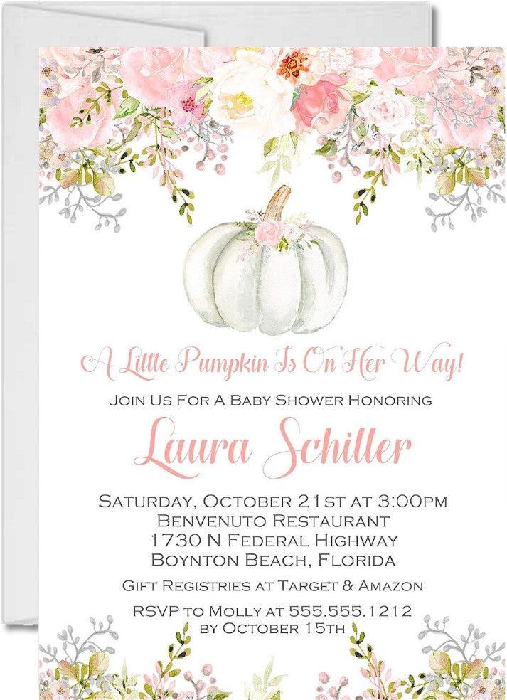 Girls Pink Pumpkin Fall Baby Shower Invitations