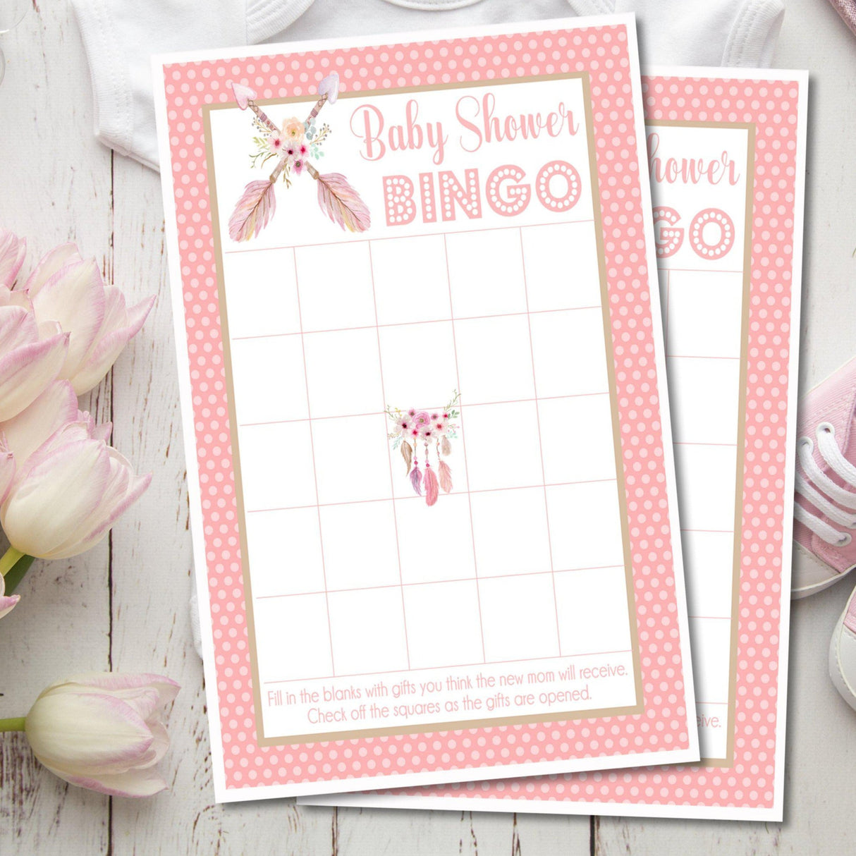 Girls Tribal Dreamcatcher Baby Shower Bingo Cards