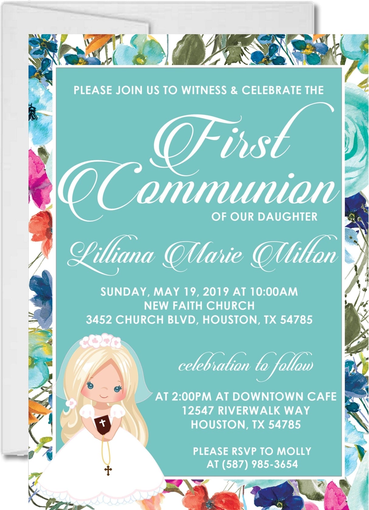 Girls Wildflower First Holy Communion Invitations
