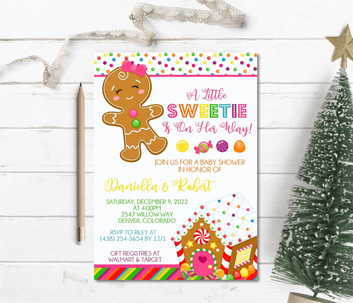 Girls colorful christmas baby shower invitation
