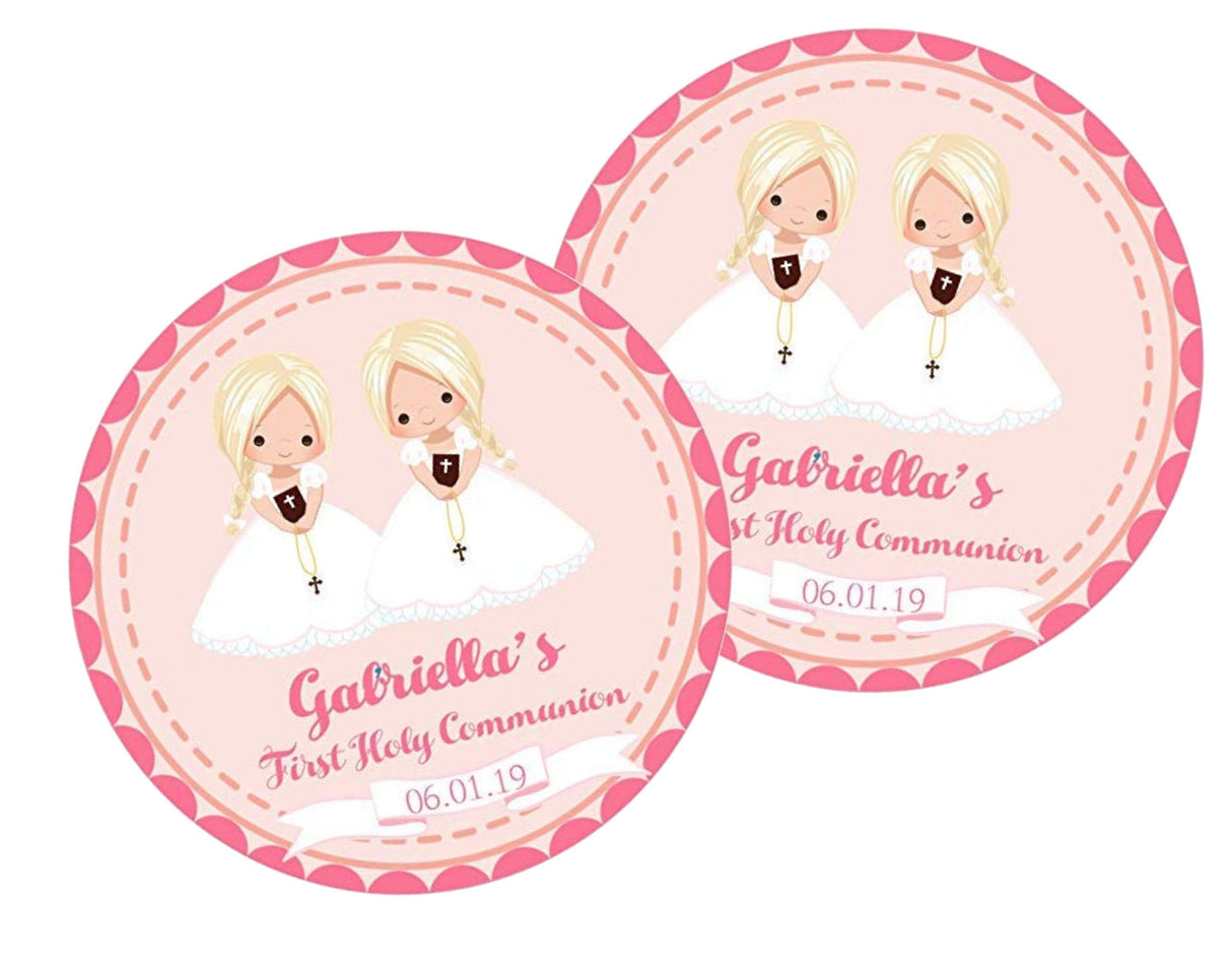 Girls communion favor labels for twins