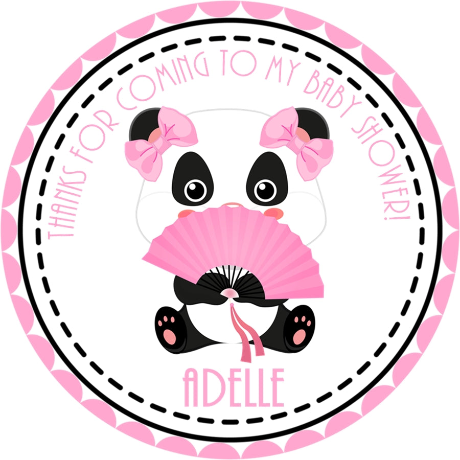 Girls panda baby shower sticker favor label