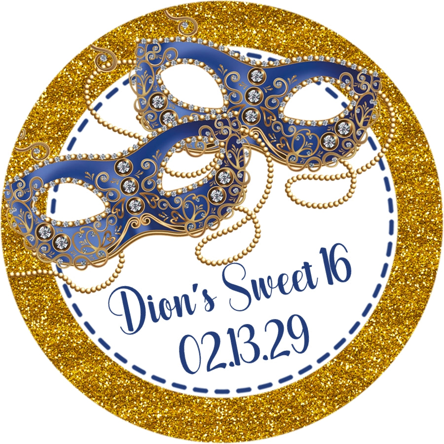 Gold blue masquerade sweet 16 sticker