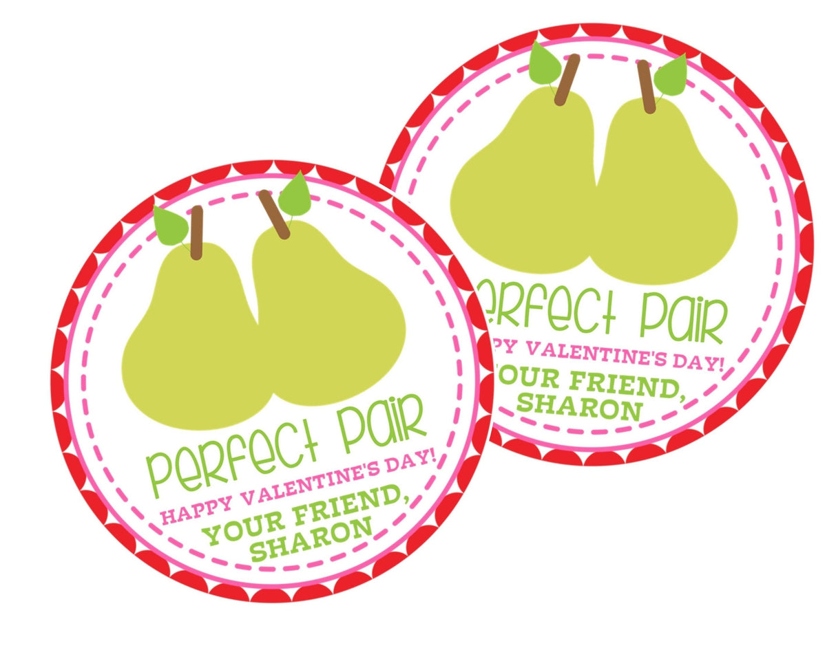 Green pear Valentine label for classroom treats