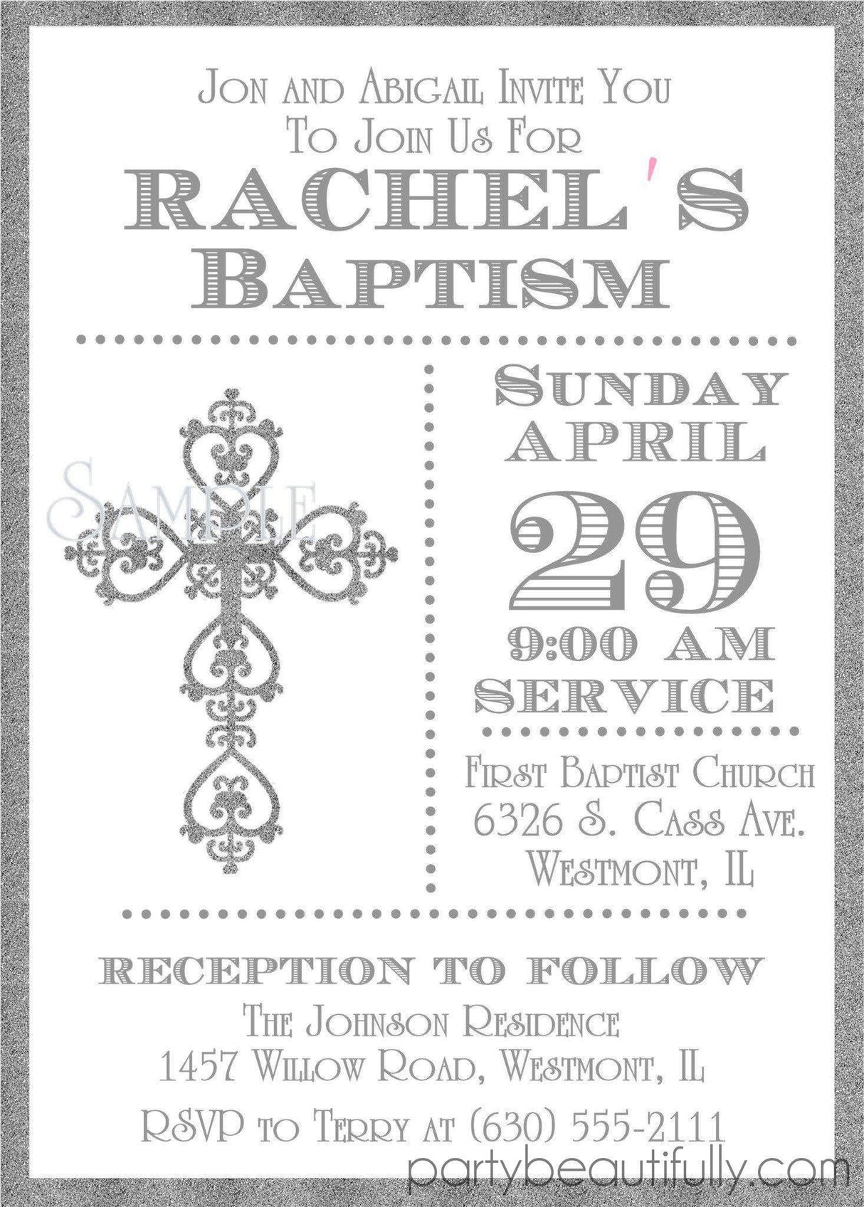 Grey And White Baptism Invitations