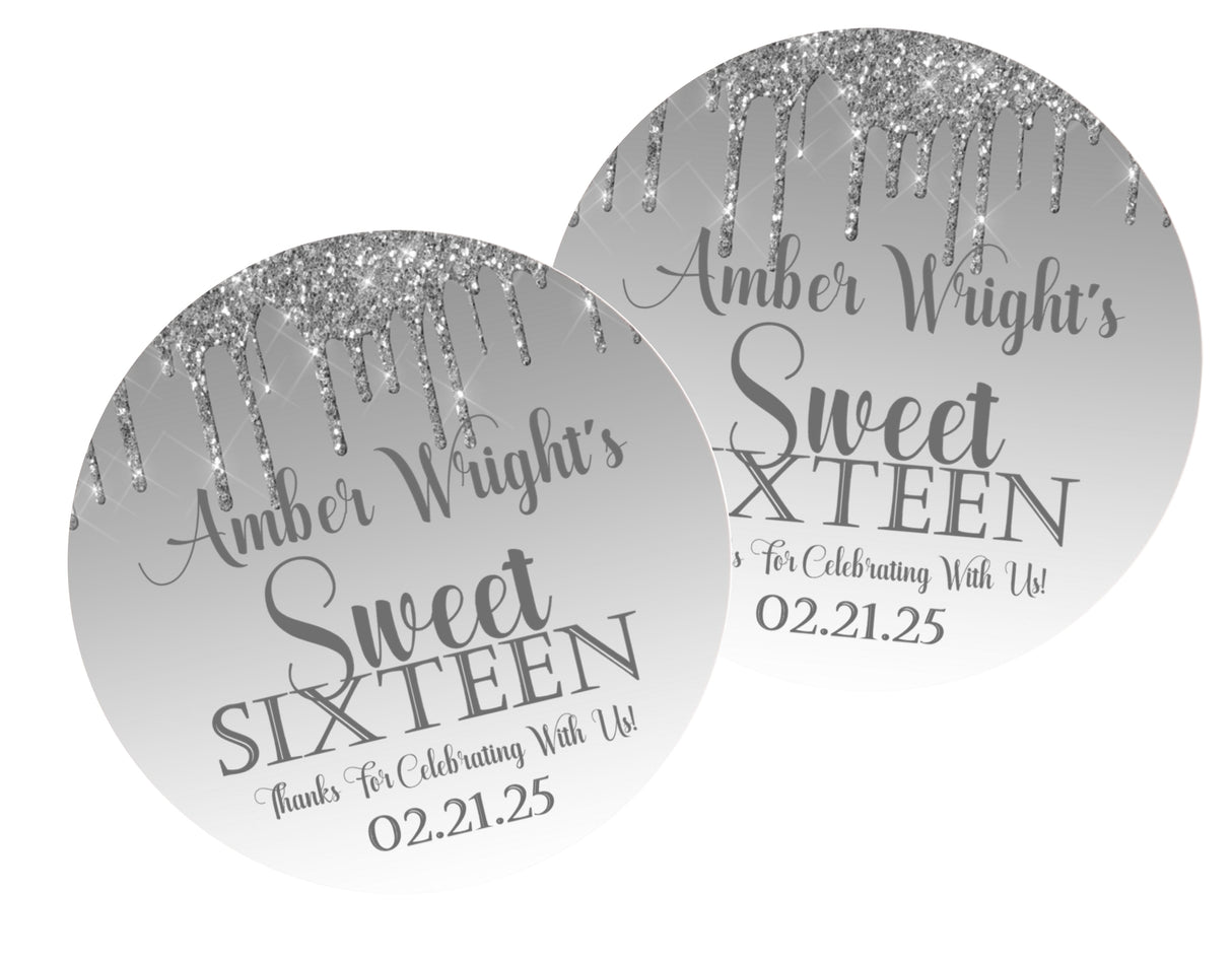 Grey ombre Sweet Sixteen birthday sticker personalized