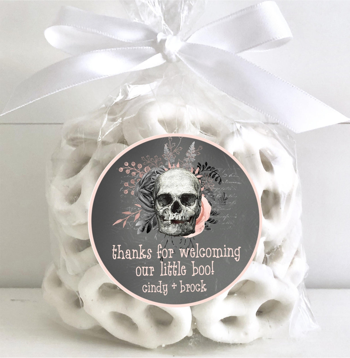 Halloween baby girl sticker with floral skull