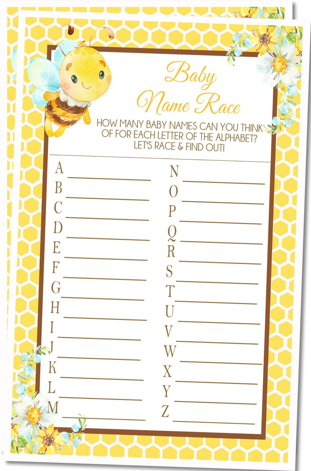 Honeycomb bee theme baby shower name race