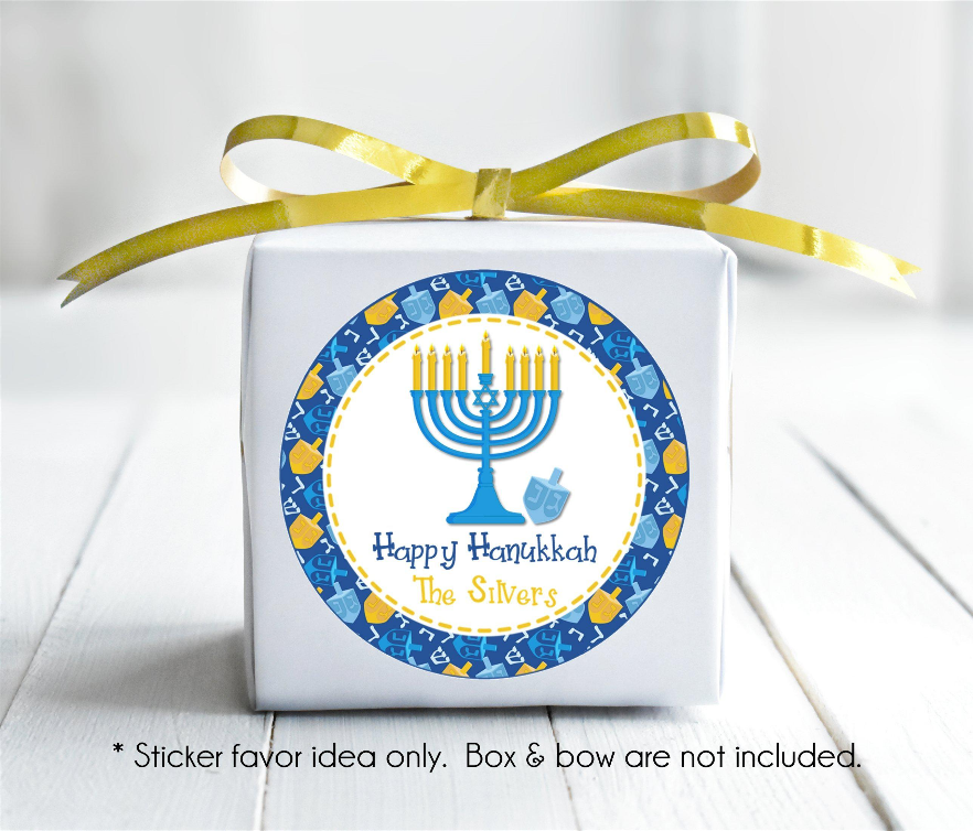 Happy Hanukkah blue favor sticker for gift packaging