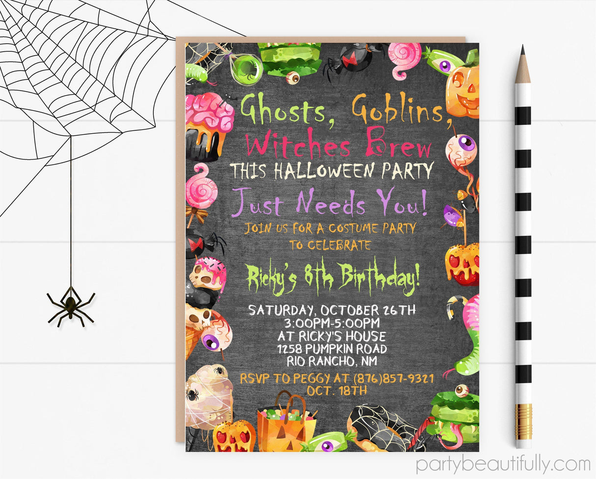 Kids Halloween Birthday Party Invitations
