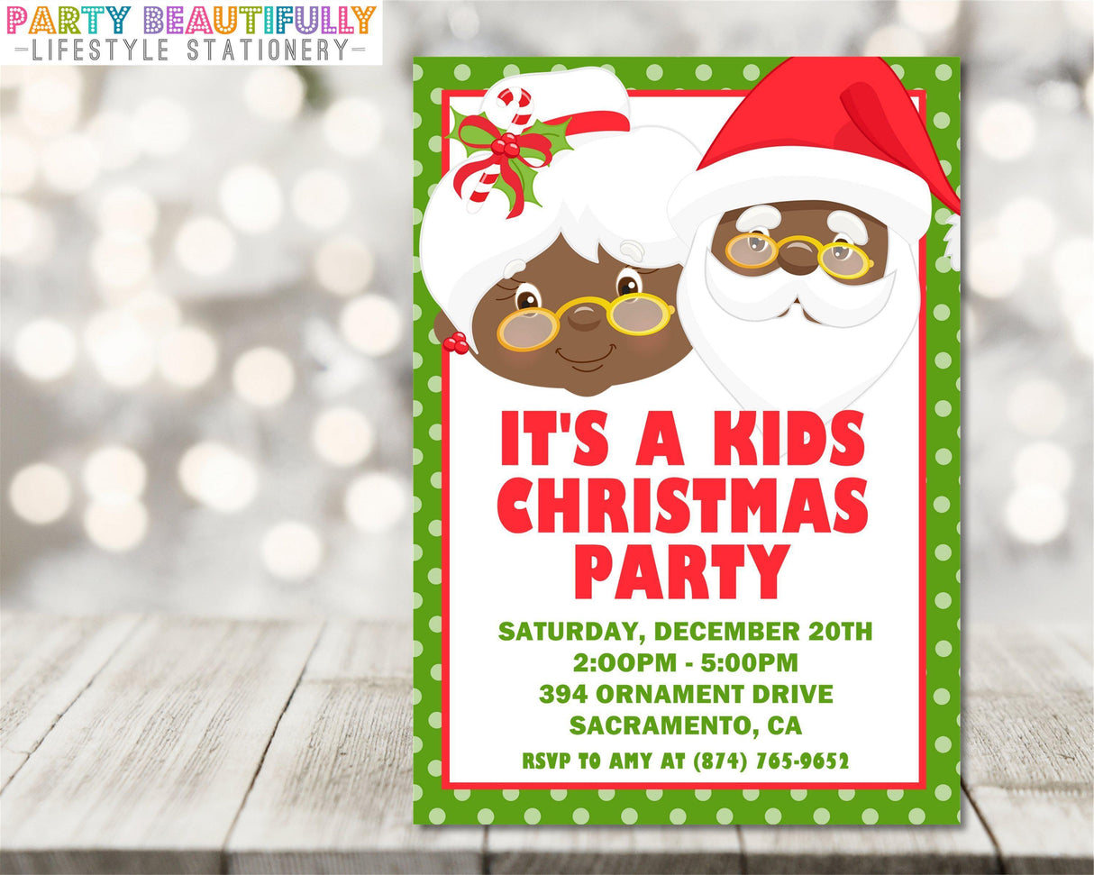Kids Santa & Mrs. Claus Christmas Party Invitations