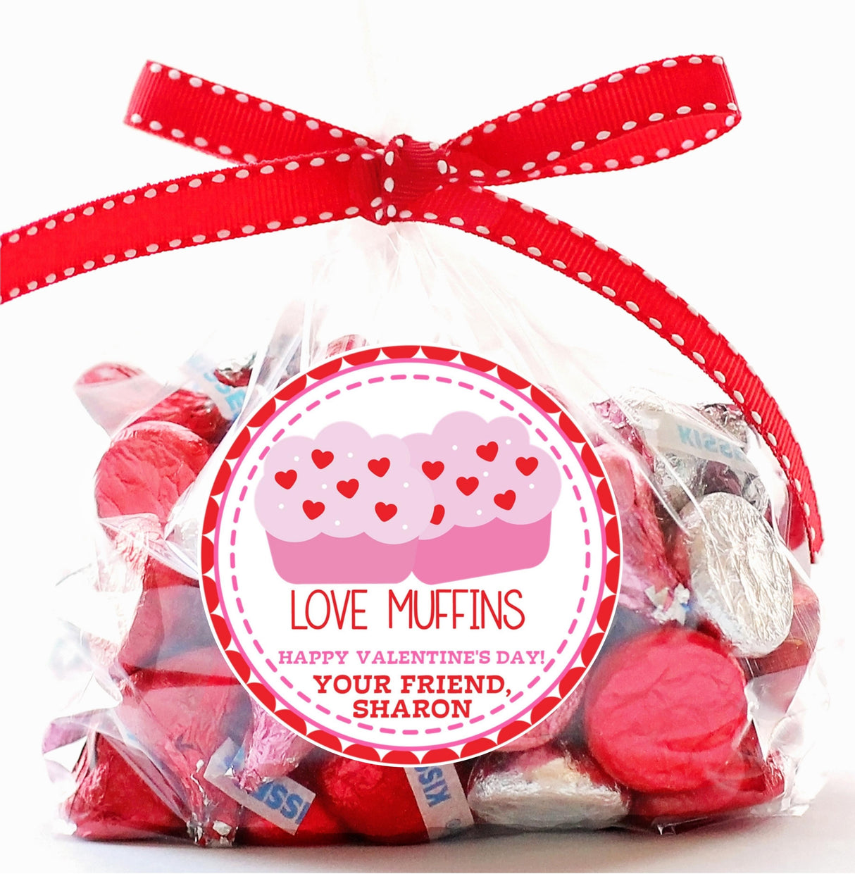 Kids cupcake theme Valentine sticker personalized