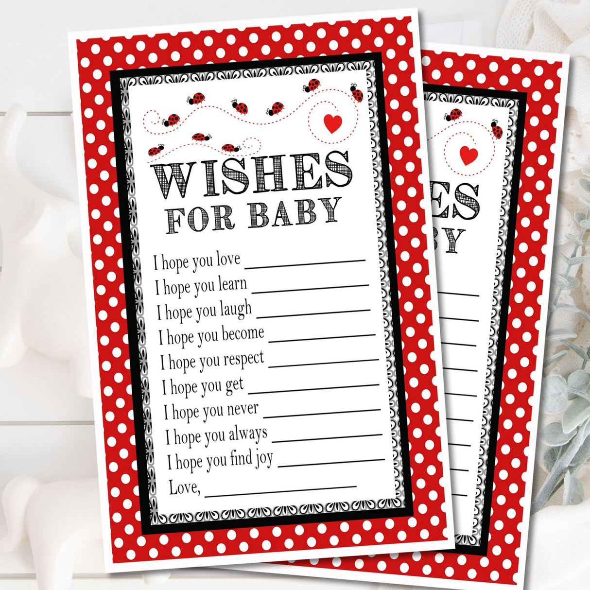 Ladybug Baby Shower Wish Cards