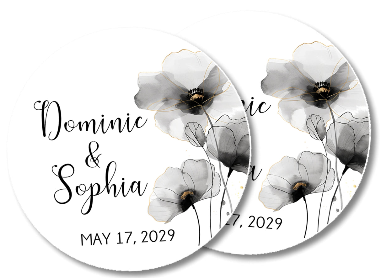 Monochrome botanical wedding favor sticker