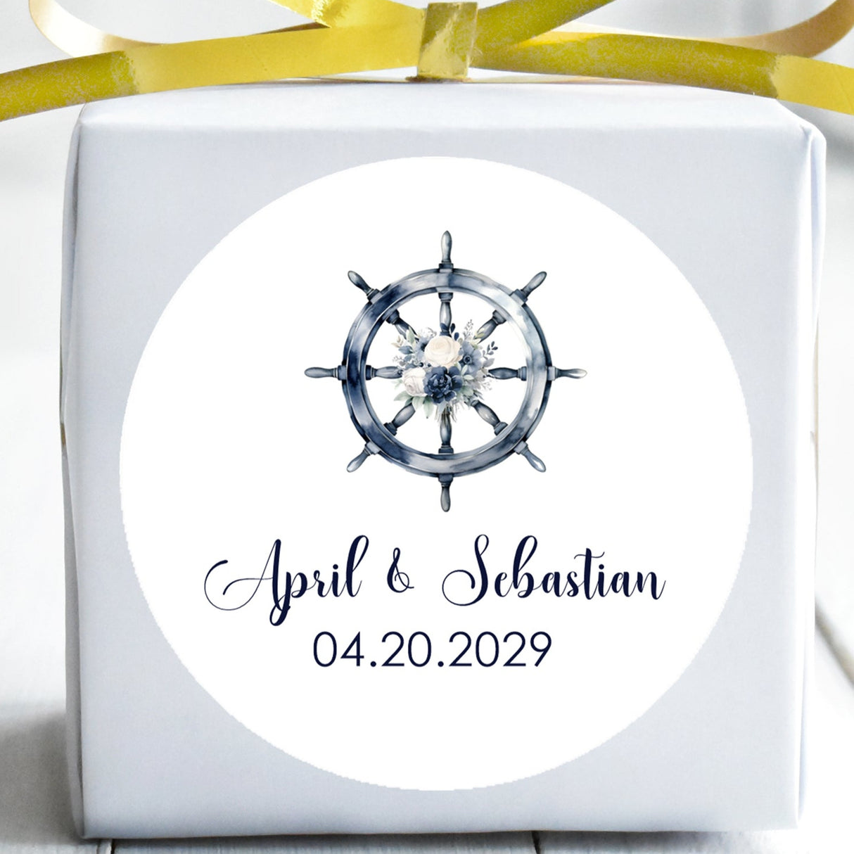 Nautical anchor wedding sticker with blue floral design
