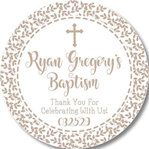Neutral beige baptism sticker labels